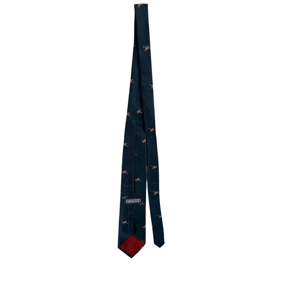 Vintage Lands End Biplane‎ Silk Tie Blue Embroidered Aviation Airplane Captain